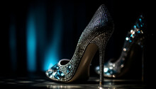 Shiny Blue High Heels Reflect Elegance And Glamour With Rhinestone Decoration Generated By AI