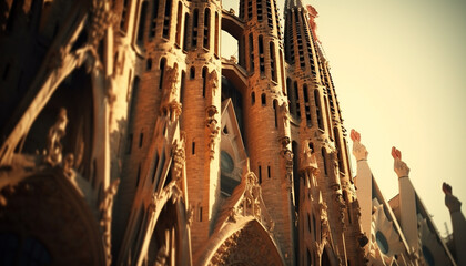 Canvas Print - Gothic basilica illuminated at dusk, a famous spiritual monument generated by AI