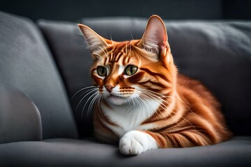 Wall Mural - beautiful cat sitting on a sofa generated by AI tool