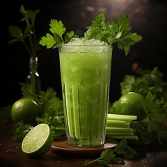 Fresh celery and lime juice in a glass.