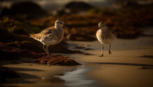 Seagull Standing On Sand, Beak In Focus, Watching Tranquil Waters Generated By AI