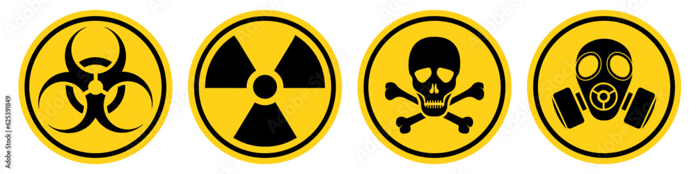 Set hazard danger yellow vector signs. Radiation sign, Biohazard sign ...