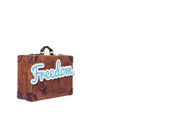 Canvas Print - Digital png illustration of suitcase with freedom text and copy space on transparent background