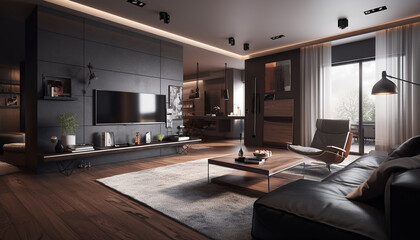 Poster - Modern luxury home interior with comfortable furniture and elegant decor generated by AI