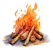 Watercolor campfire illustration isolated.