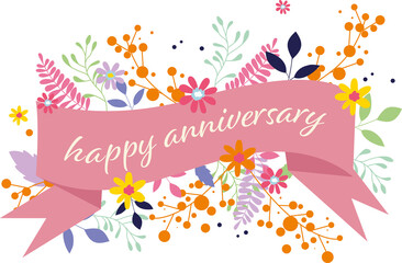 Wall Mural - digital png illustration of flowers with happy anniversary text on transparent background