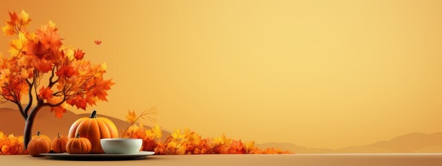 Wall Mural - Happy Thanksgiving Day Banner. Autumn Elements Composition. Generative Ai