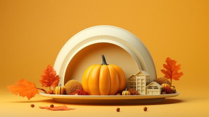 Wall Mural - Happy Thanksgiving Day Background with Pumpkins and Autumn Leaves. Generative Ai