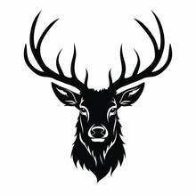 Wildlife Forest Animal Portrait Logo - Vector Illustration Of A Majestic Deer Head With Horns (Stag/Hart) - Black Silhouette Isolated On White Background
