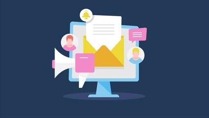Wall Mural - reaching out customers with email marketing campaign, newsletter subscription drip marketing strateg