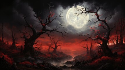 Wall Mural - spooky halloween tree