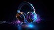 © iwaart - headphones with blue neon light
