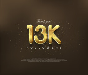 Sticker - Golden design for thank you 13k followers, vector greeting banner design, social media post poster.