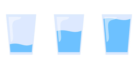 illustration of three glasses filled with water from little to full