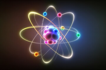 Wall Mural - atomic nucleus electrons neutrons protons. model shows that an atom is mostly empty space, with elec