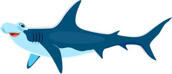 Wall Mural - Hammerhead shark character, fascinating sea creature with hammer-shaped head. Isolated cartoon vector powerful predator with excellent sensory perception, skilled hunter in the ocean habitats