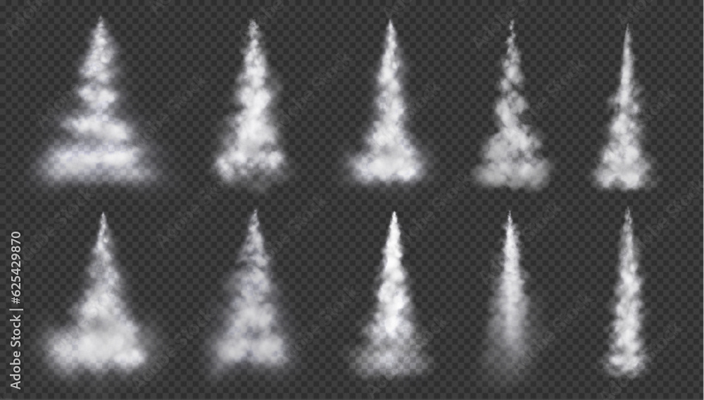 Realistic smoke trails set isolated on transparent background. Vector ...