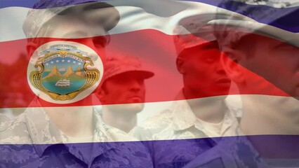 Wall Mural - Animation of flag of costa rica over diverse male soldiers