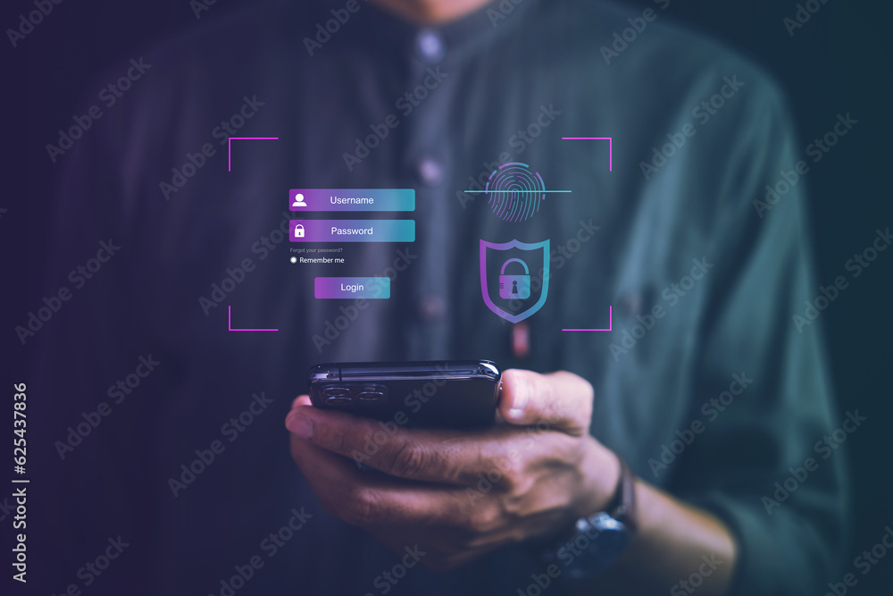 Access to personal financial data with futuristic biometric fingerprint ...