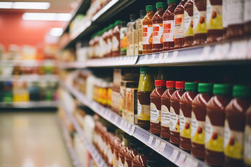 Wall Mural - A grocery store aisle with labels indicating healthy alternatives. 