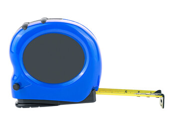 Poster - Blue tape measure isolated on a white background, side view.