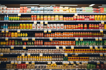 A grocery store aisle with labels indicating healthy alternatives. 