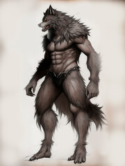 Fantasy style and characters. The werewolf is full of strength and dexterity