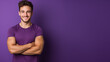 Fitness male in purple on solid color background