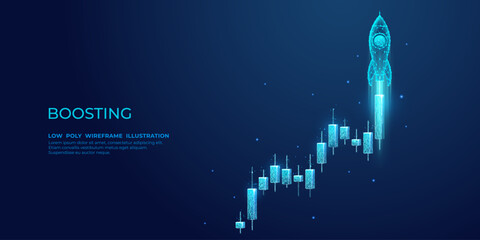 Wall Mural - digital rocket launch from the stock market candlestick in outer space. boosting of investment profi