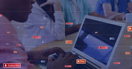 Poster - Animation of social media data processing over diverse business people in office