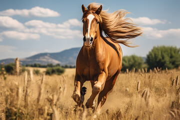 A horse running in a field