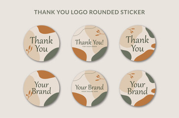 Wall Mural - Printable Thank You Rounded Badge Sticker and Branding Logo Sticker Decorated with Orange Green Organic Blob and Botanical Object. Suitable for Small Online Business Fashion, Beauty, Cosmetic Brand