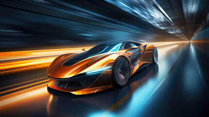 Wall Mural - Futuristic sports car in motion - front perspective view