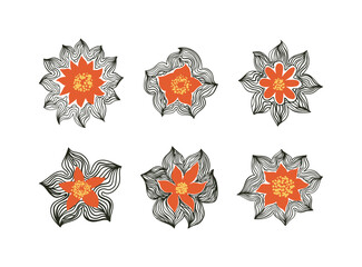 Sticker - Set of art nouveau inspired hand drawn flowers. Vector isolated on white background. Floral decorations.