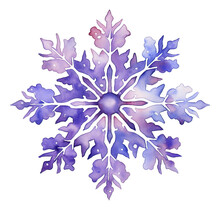 Watercolor Purple Snowflake Isolated.