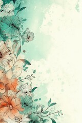 Wall Mural - Florals in green watercolor border