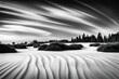 Beautiful winter landscape with long exposure effect. Black and white photo.