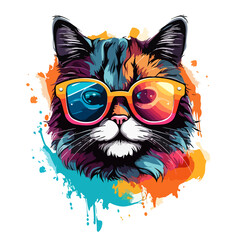  Cat in pop art style on white background. AI generated