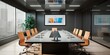 Futuristic Conference Room: A modern conference room equipped with the latest technology for business presentations and video conferencing. Generative AI technology