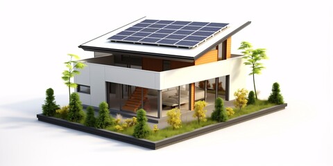 3d model, layout of an eco-friendly, energy-efficient house. Energy Efficient House. Renewable energy concept. Selective focus. Generative AI technology.