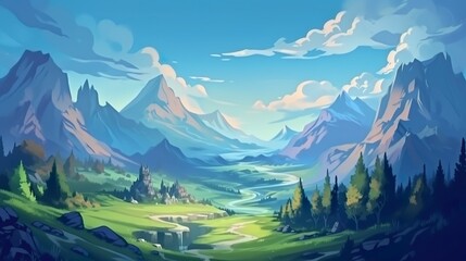 Wall Mural - abstract background mountains. intricate illustration showcasing a whimsical world of imagination an