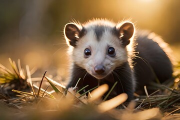 Wall Mural - raccoon in the grass