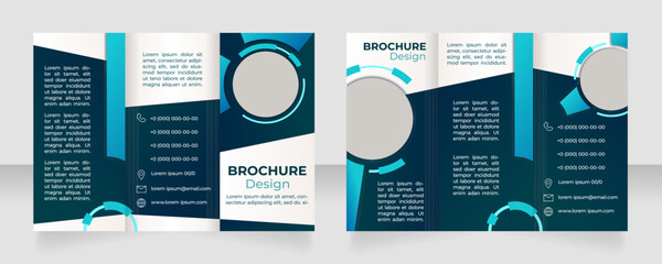 Digital technology and industry development trifold brochure template design. Zig-zag folded leaflet set with copy space for text. 3 panel flyers. Montserrat Bold, Medium fonts used