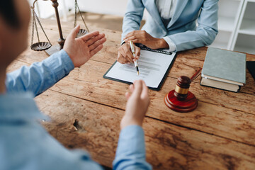 Wall Mural - african american attorney, lawyers discussing contract or business agreement at law firm office, Business people making deal document legal, justice advice service concepts