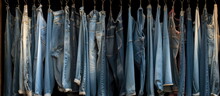 Old Blue Jeans In A Closet. Hand Edited Generative AI.  