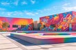 Colorful Graffiti-Adorned Skate Park: Showcasing Urban Energy with Skaters Performing Tricks, generative AI