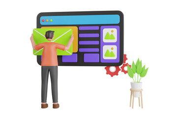 Web UI UX design, web development concept. UI and UX designers creating functional web interface design for websites and mobile apps. 3d illustration
