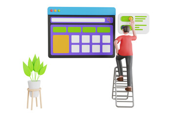 Mobile ux concept. UX UI design development. Web designer, programmer or freelancer work on web and ui application development usability. 3d illustration
