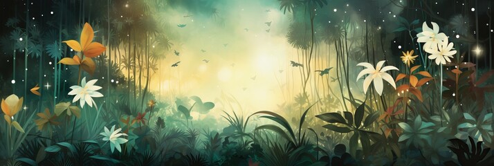 Wall Mural - Emerald Canopy: Watercolor Illustration of Tropical Rainforest, Presented by Generative AI