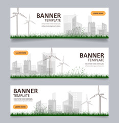 Wall Mural - sustainable power for city web banner design template. vector flyer with text space. advertising pla